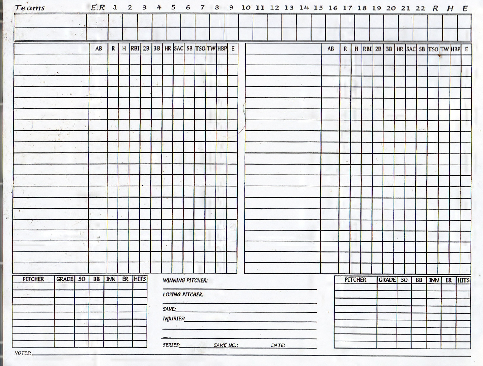 Major League Baseball Score Sheet Printable